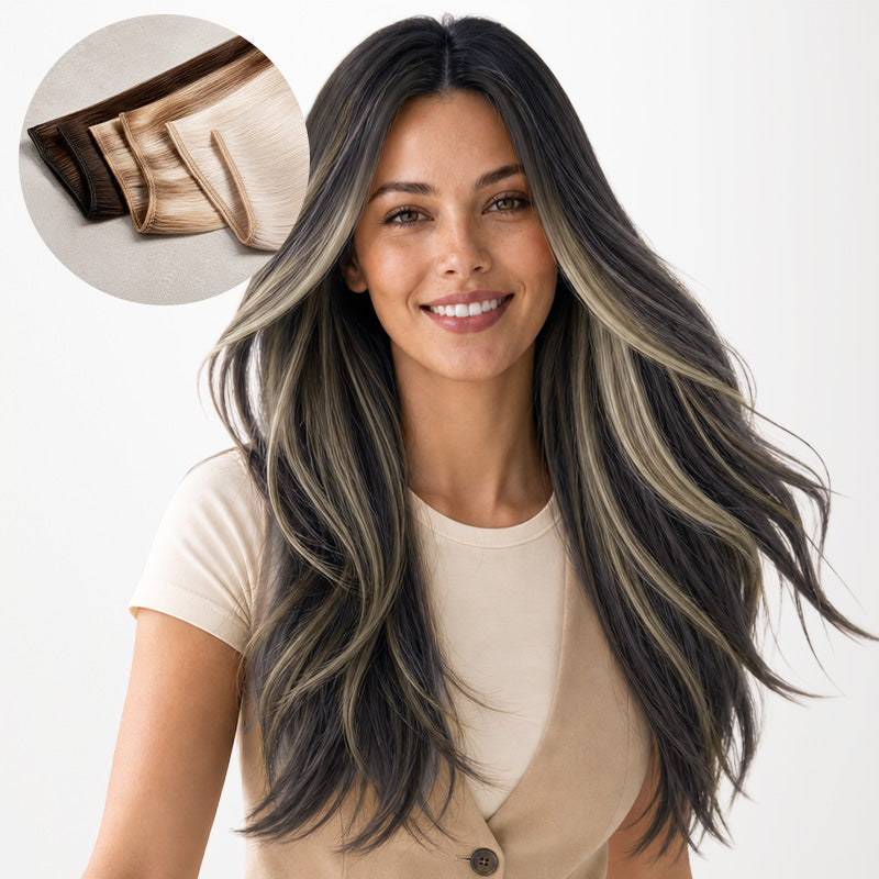 Black to Light Blonde Balayage (1B/19/1B) Thick Sew-In Weft Hair Extensions (100g-160g)