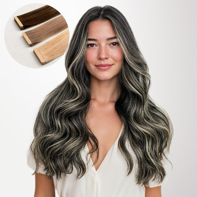Black to Light Blonde Balayage (1B/19/1B) Tape-Ins 50g