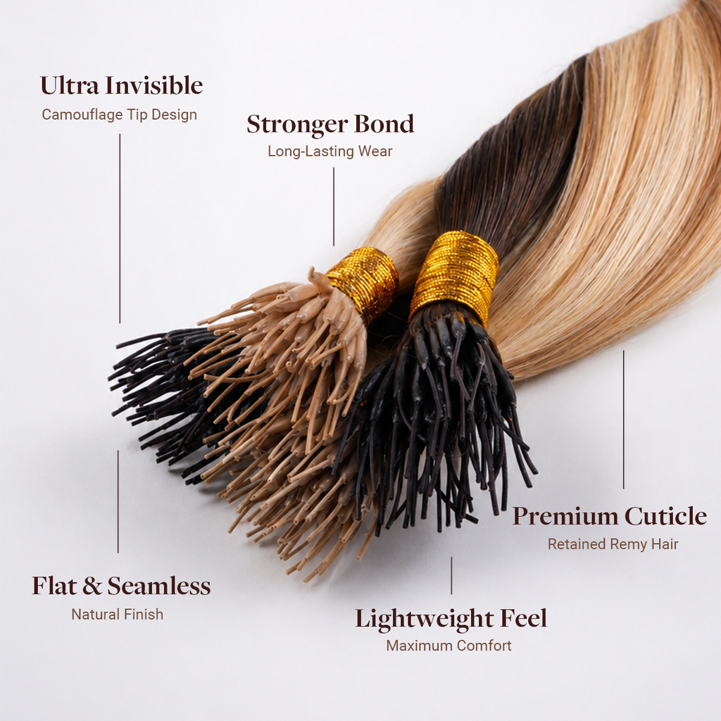 Ash Blonde Highlights (17A/60A) SofGrip Nano Pro Tip Hair Extensions 50-100g