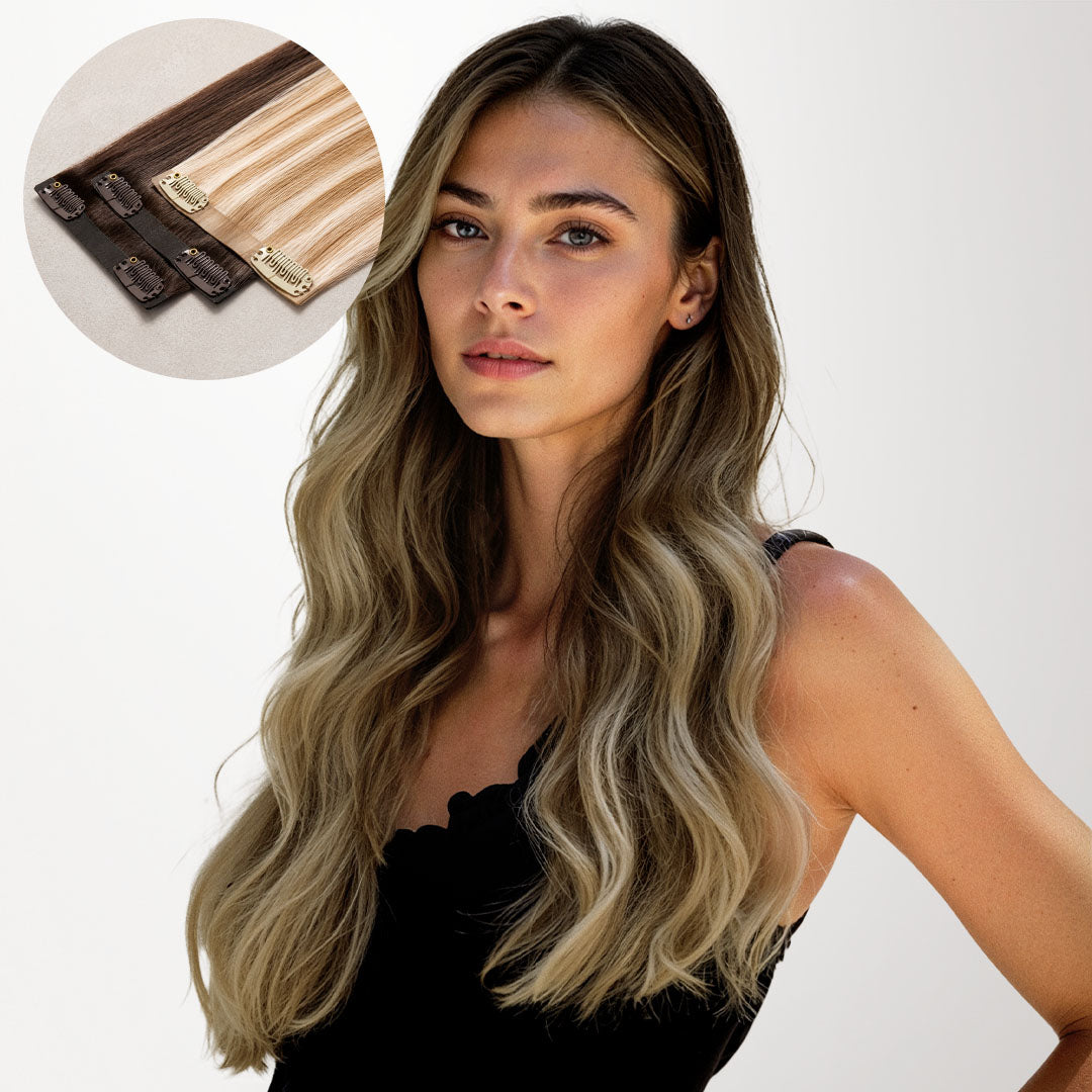 Bleach Blonde Balayage (3/8/613) Seamless Clip-Ins (130g-160g)