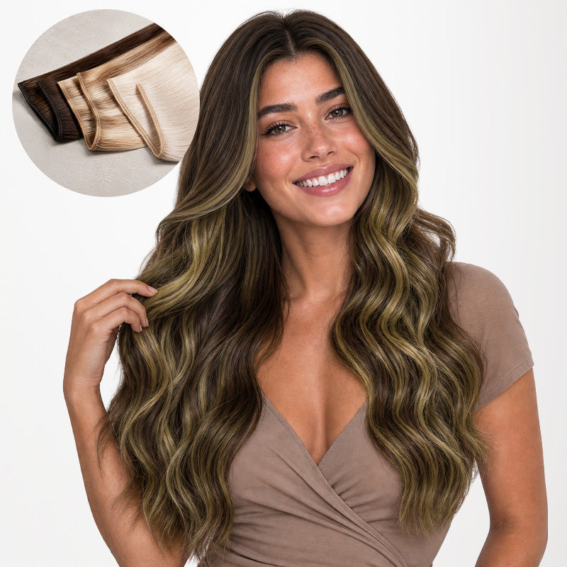 Caramel Blonde Balayage (4/27/4) Thick Sew-In Weft Hair Extensions (100g-160g)