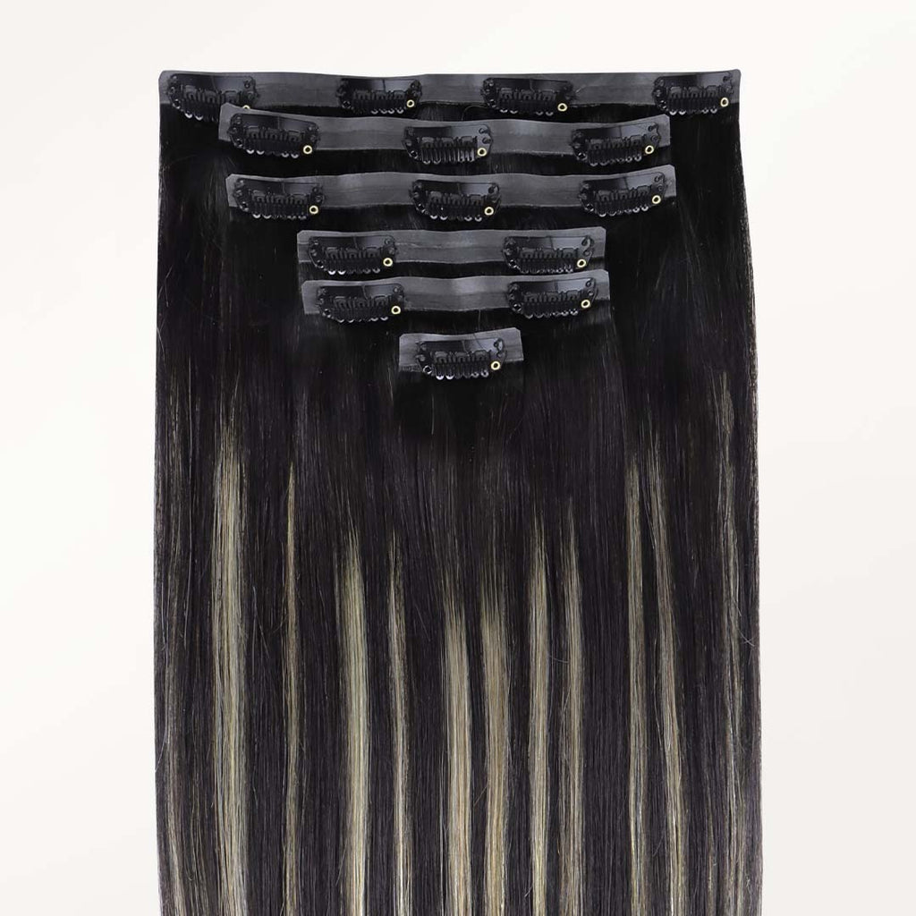 Black To Light Blonde Balayage (1B/19/1B) Seamless Clip-Ins (130g-160g)