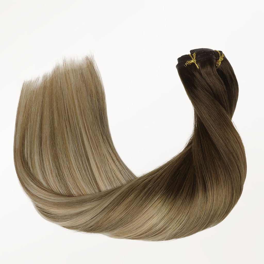 Bleach Blonde Balayage (3/8/613) Seamless Clip-Ins (130g-160g)