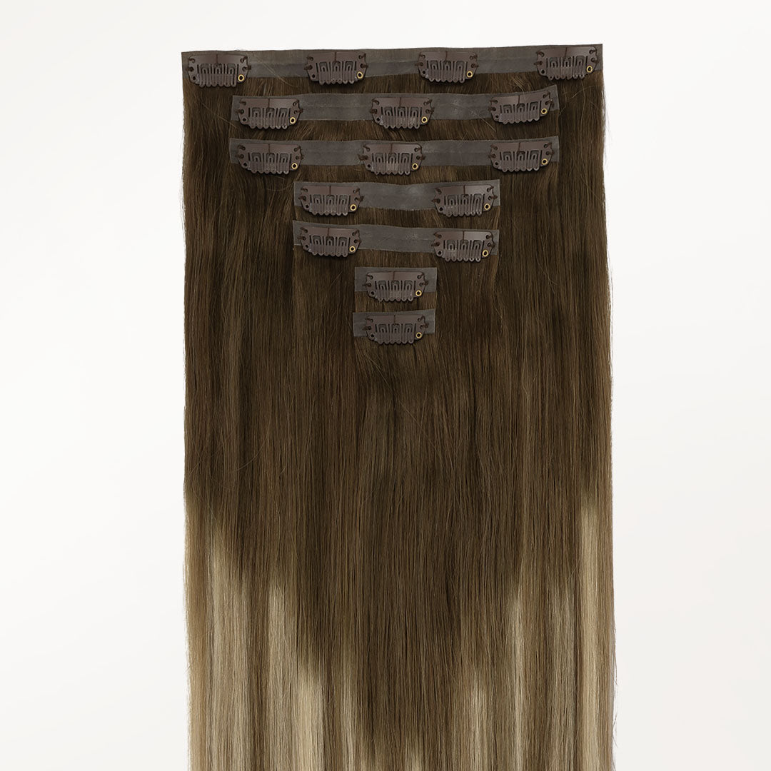 Bleach Blonde Balayage (3/8/613) Seamless Clip-Ins (130g-160g)