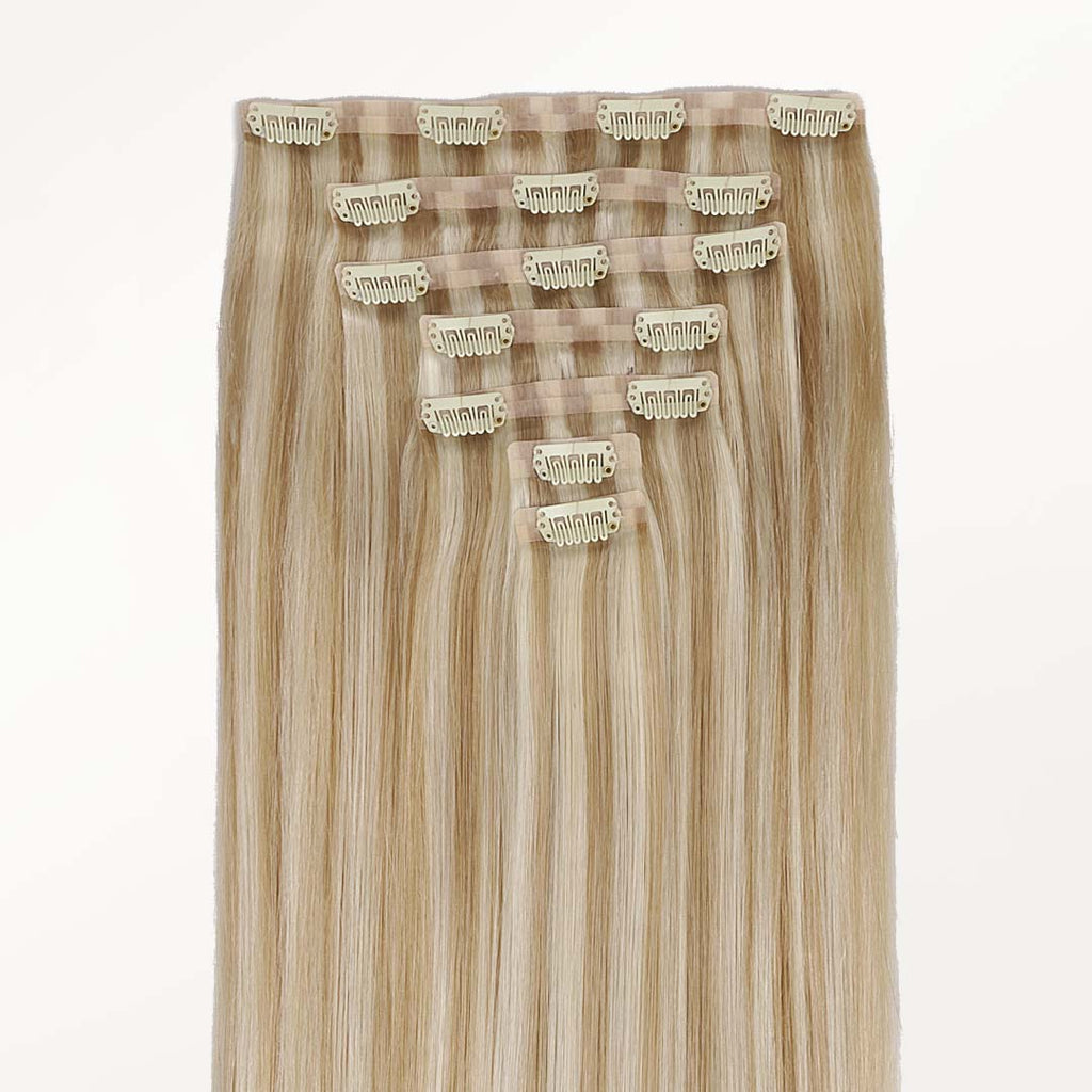 Dark Blonde Highlighted Bleach Blonde (18A/613A) Seamless Clip-Ins (130g-160g)