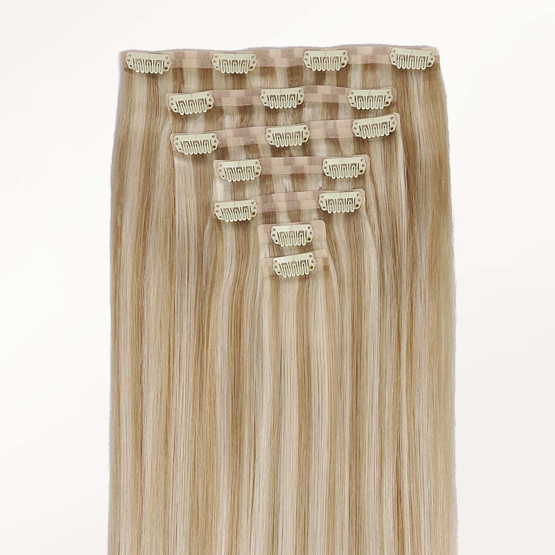 Dark Blonde Highlighted Bleach Blonde (18A/613A) Seamless Clip-Ins (130g-160g)