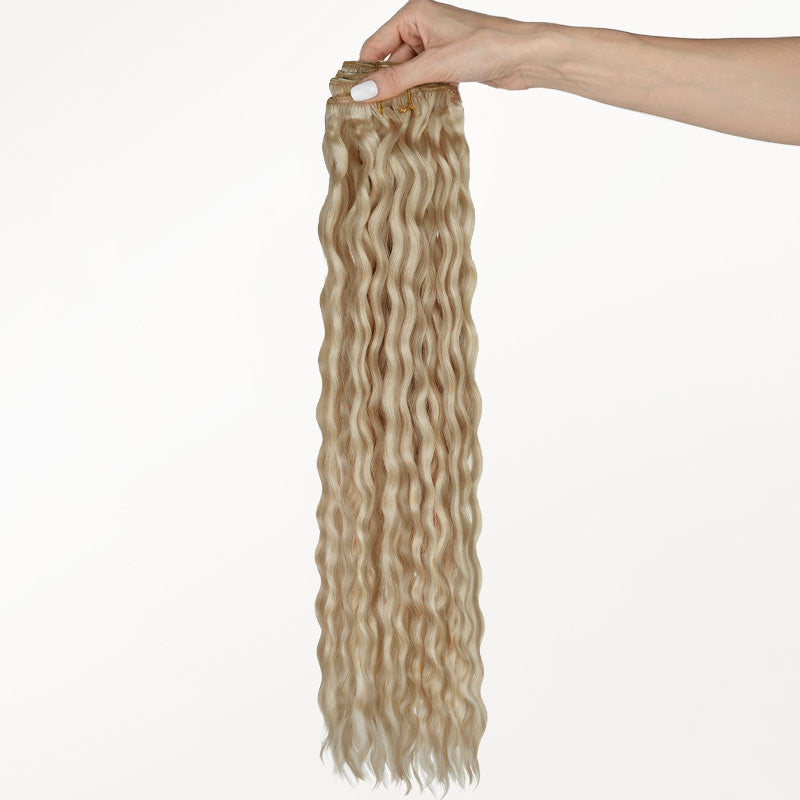 Ash Blonde Highlights (17B/20A) Elf Curly Clip-in Hair Extensions (120-150g)