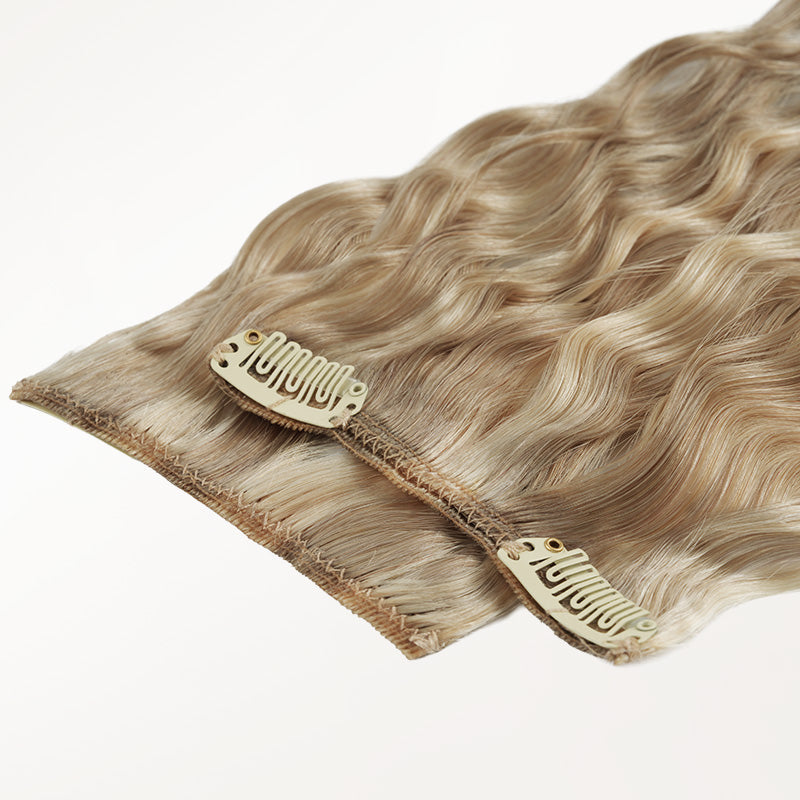 Ash Blonde Highlights (17B/20A) Elf Curly Clip-in Hair Extensions (120-150g)