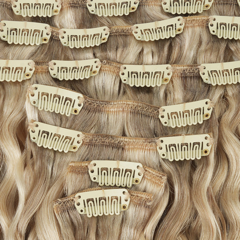 Ash Blonde Highlights (17B/20A) Elf Curly Clip-in Hair Extensions (120-150g)