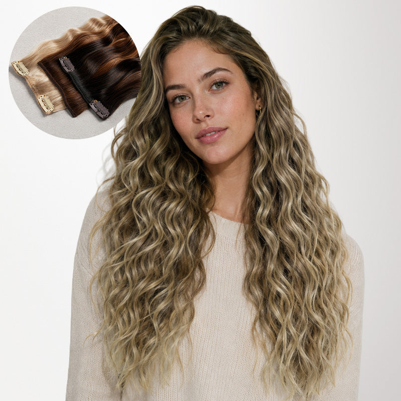 Bleach Blonde Balayage (3/8/18) Elf Curly Clip-in Hair Extensions (120-150g)