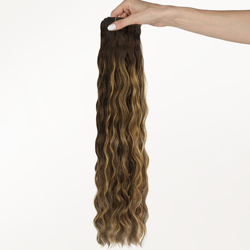 Caramel Blonde Balayage (4/27/4) Elf Curly Clip-in Hair Extensions (120-150g)