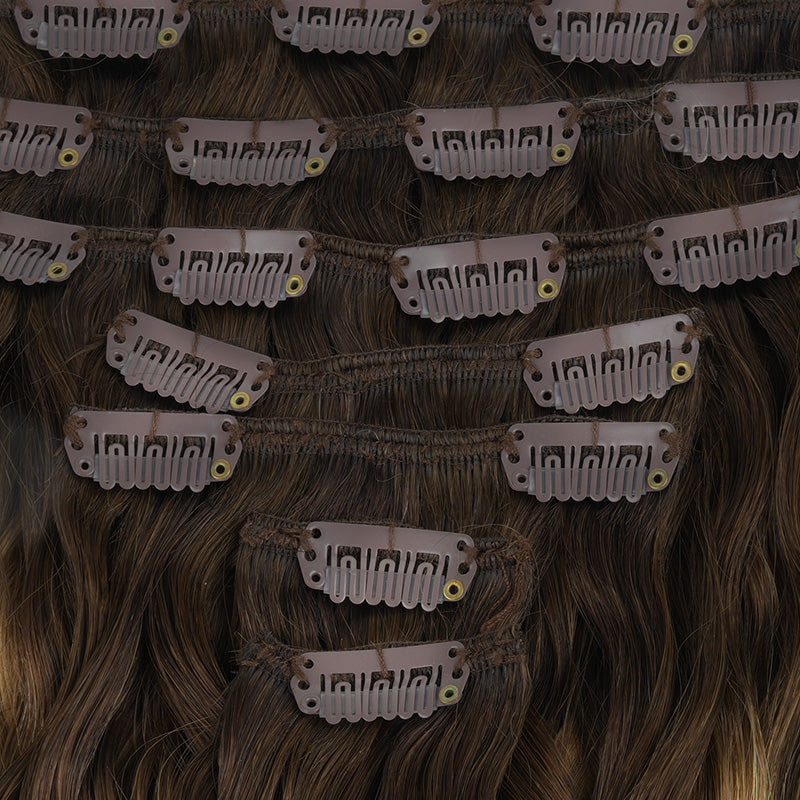 Caramel Blonde Balayage (4/27/4) Elf Curly Clip-in Hair Extensions (120-150g)