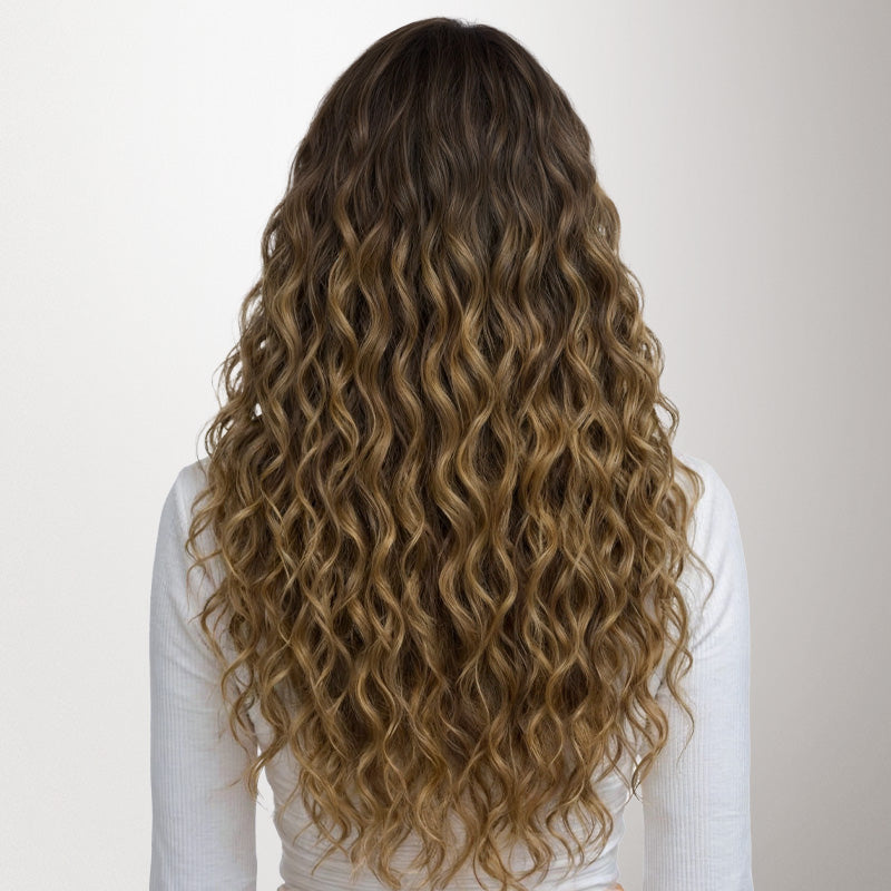 Caramel Blonde Balayage (4/27/4) Elf Curly Clip-in Hair Extensions (120-150g)
