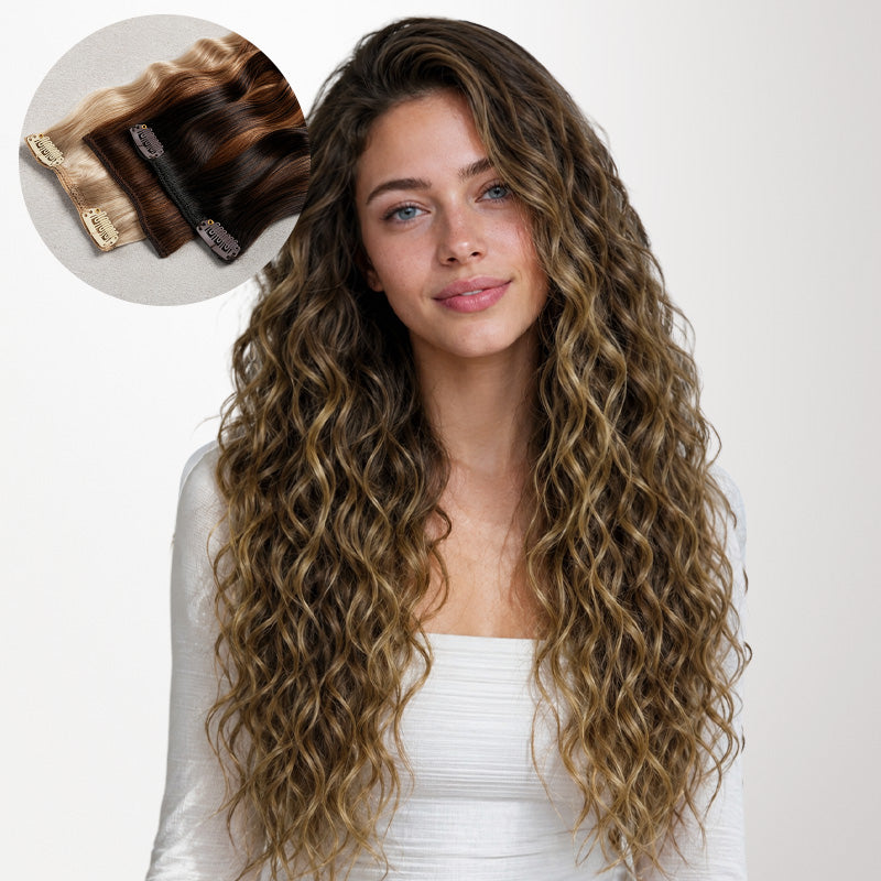 Caramel Blonde Balayage (4/27/4) Elf Curly Clip-in Hair Extensions (120-150g)
