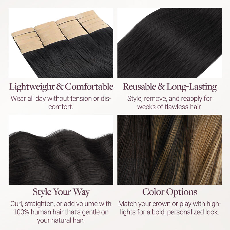 Chocolate Brown (4A) Silky Straight Tape In Hair Extensions 50g
