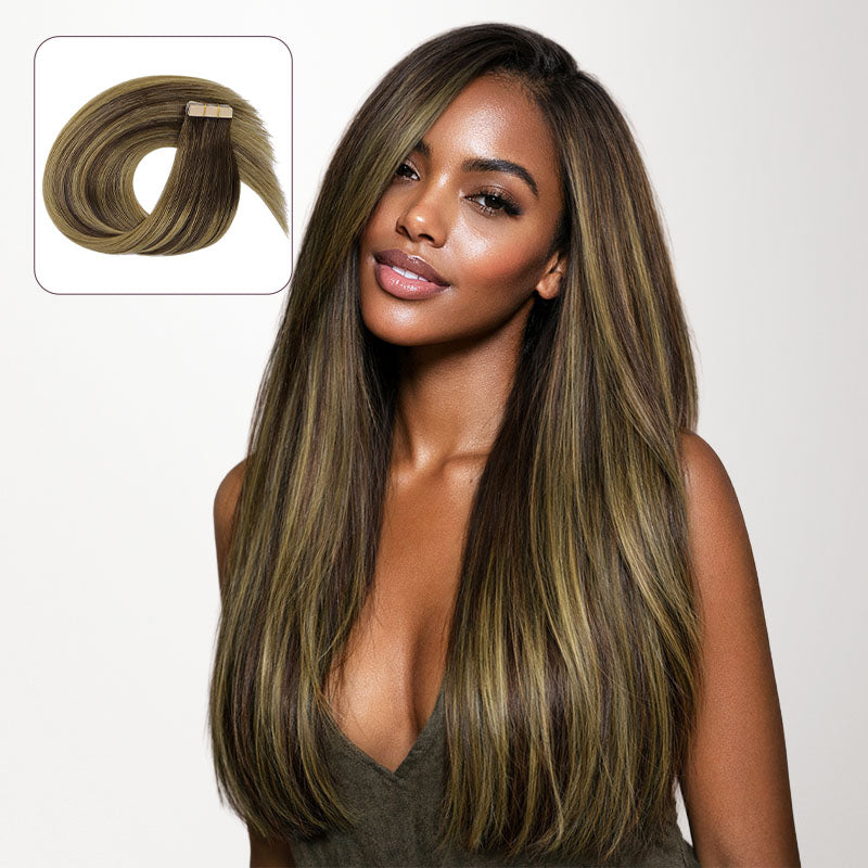 Caramel Blonde Balayage (4/27/4) Silky Straight Tape In Hair Extensions 50g