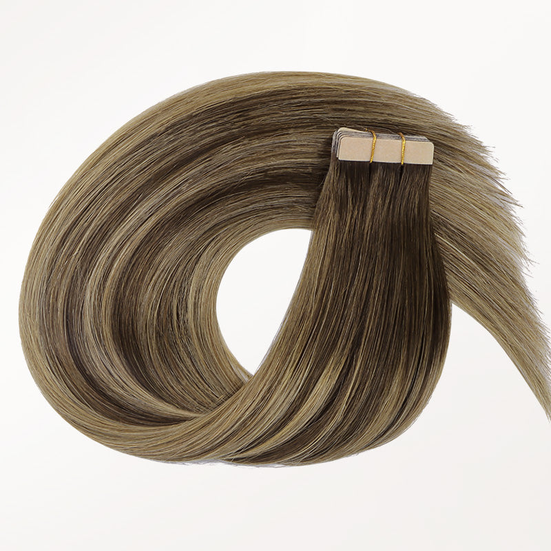 Caramel Blonde Balayage (4/27/4) Silky Straight Tape In Hair Extensions 50g