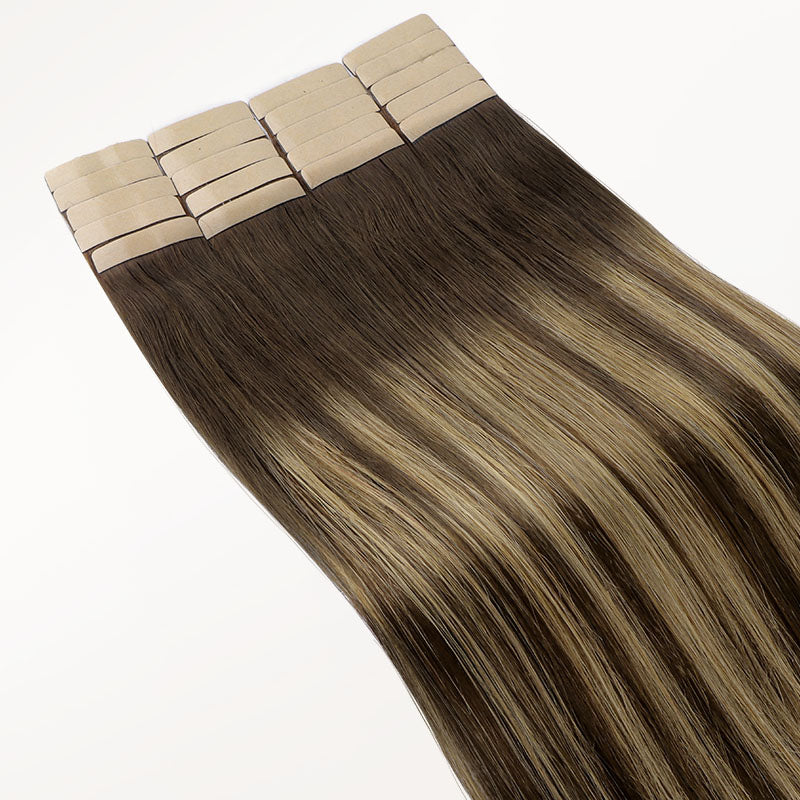 Caramel Blonde Balayage (4/27/4) Silky Straight Tape In Hair Extensions 50g