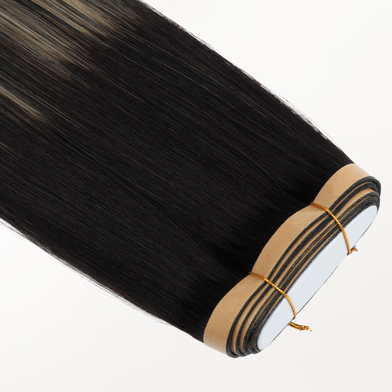 Black to Light Blonde Balayage (1B/19/1B) Thick Genius Tape Weft Hair Extensions 100-120g