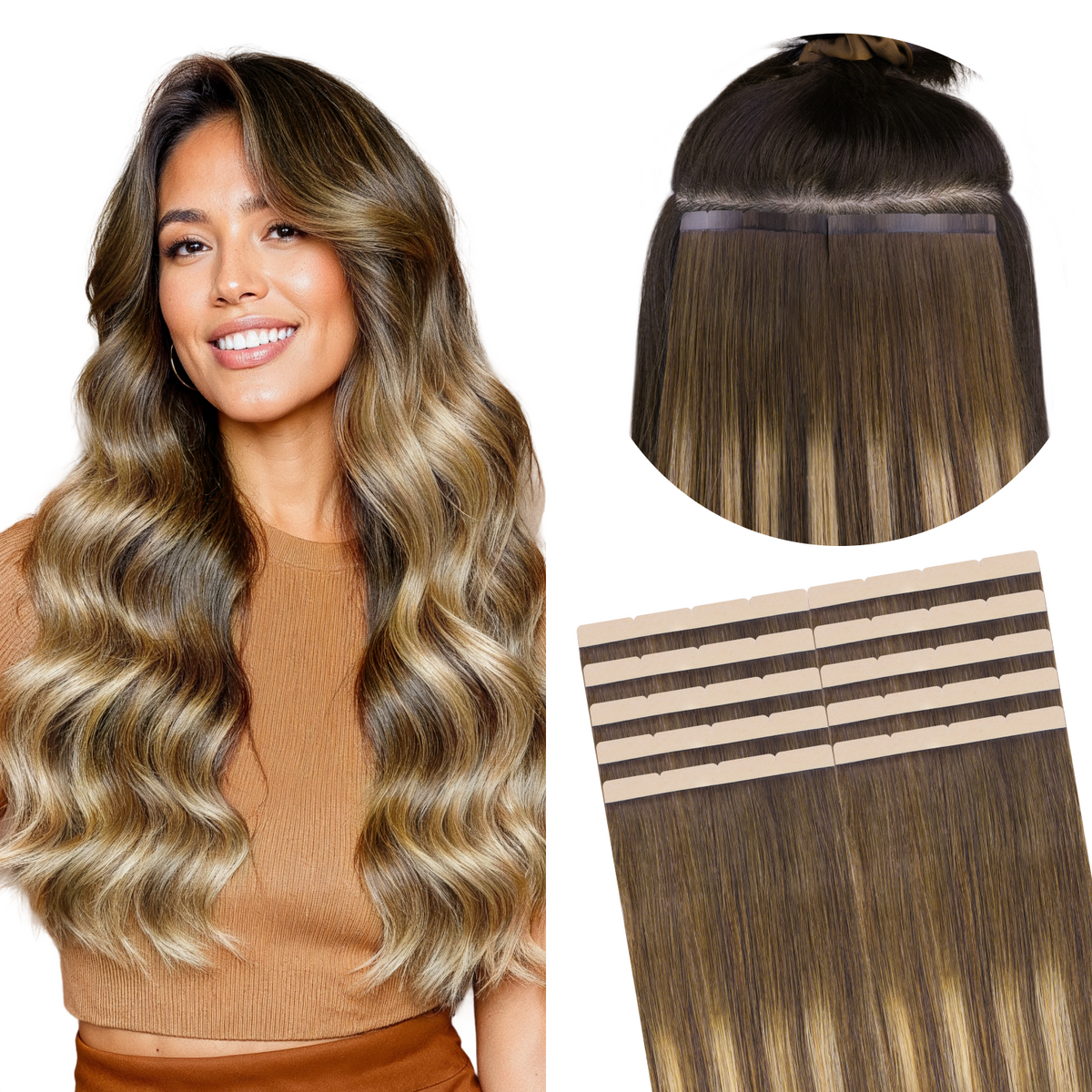 Caramel Blonde Balayage (4/27/4) Wide Tape-Ins 50-100g