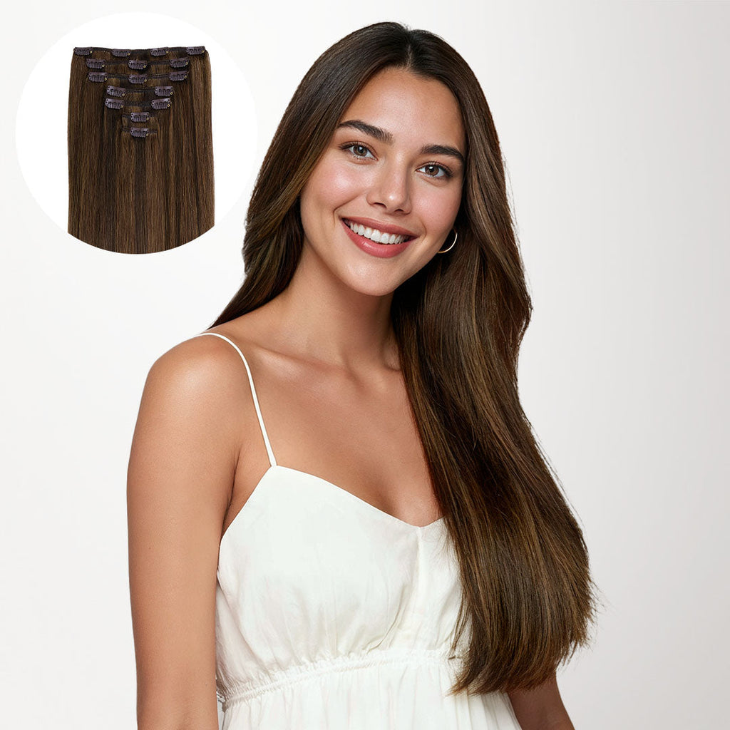 Brown Sugar Swirl Highlights (2C/4E/6C) Classic Clip-Ins (120g-150g)