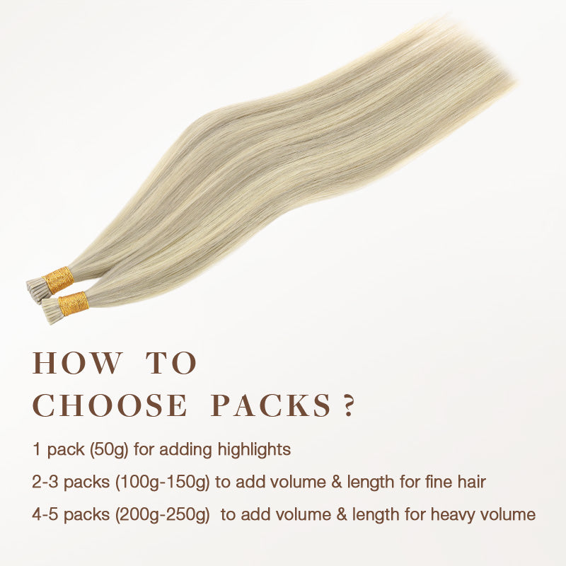 Ash Blonde Highlights (17A/60A) I-Tip Hair Extensions 50g [clearance]