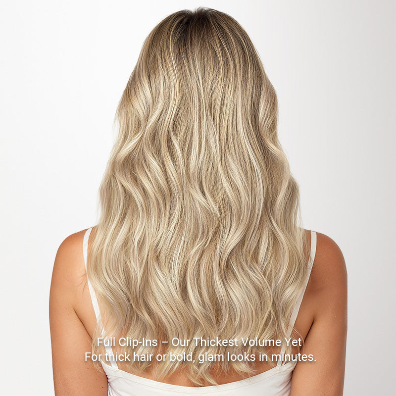 Dark Blonde Highlighted Bleach Blonde (18A/613A) Full Classic Clip-Ins (160g-220g)