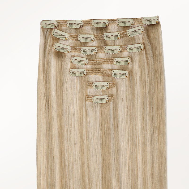 Dark Blonde Highlighted Bleach Blonde (18A/613A) Full Classic Clip-Ins (160g-220g)