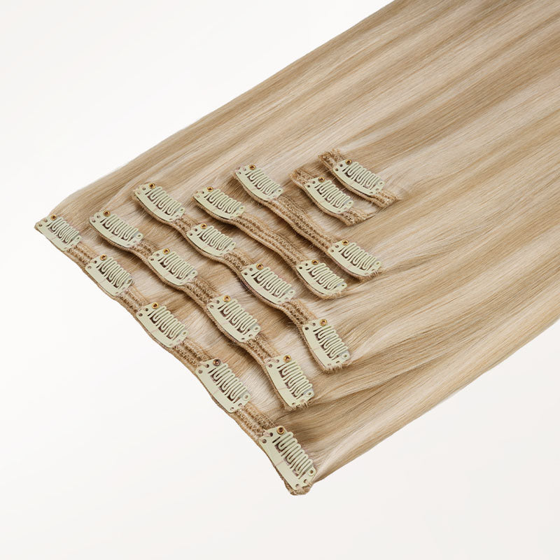 Dark Blonde Highlighted Bleach Blonde (18A/613A) Full Classic Clip-Ins (160g-220g)