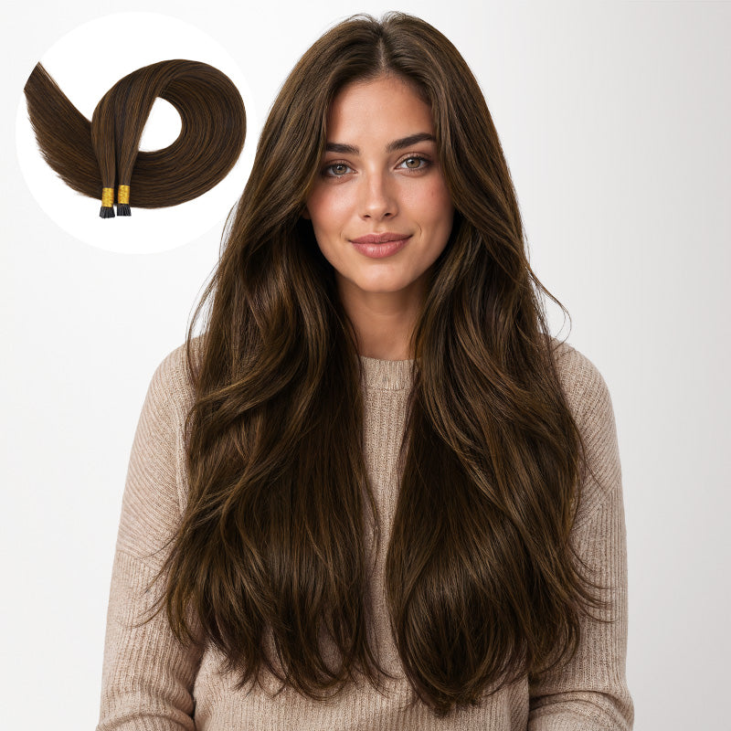Brown Sugar Swirl Highlights (2C/4E/6C) I-Tip Hair Extensions 50g