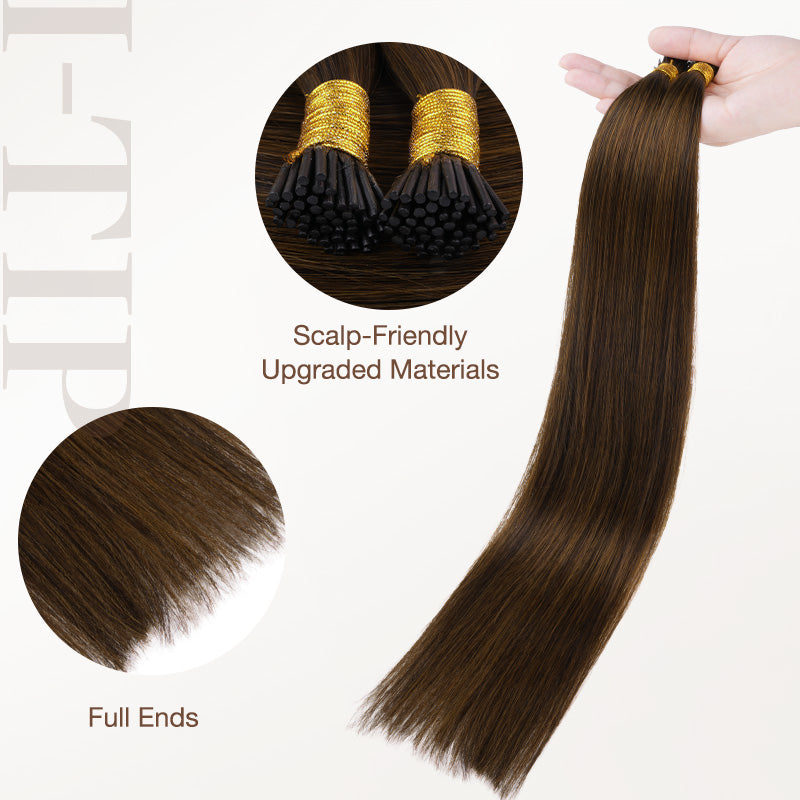Brown Sugar Swirl Highlights (2C/4E/6C) I-Tip Hair Extensions 50g