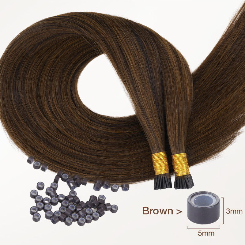 Brown Sugar Swirl Highlights (2C/4E/6C) I-Tip Hair Extensions 50g