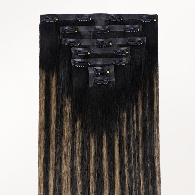 Black to Light Blonde Balayage (1B/19/1B) Invisi Edge Seamless Clip-Ins (130g-170g)