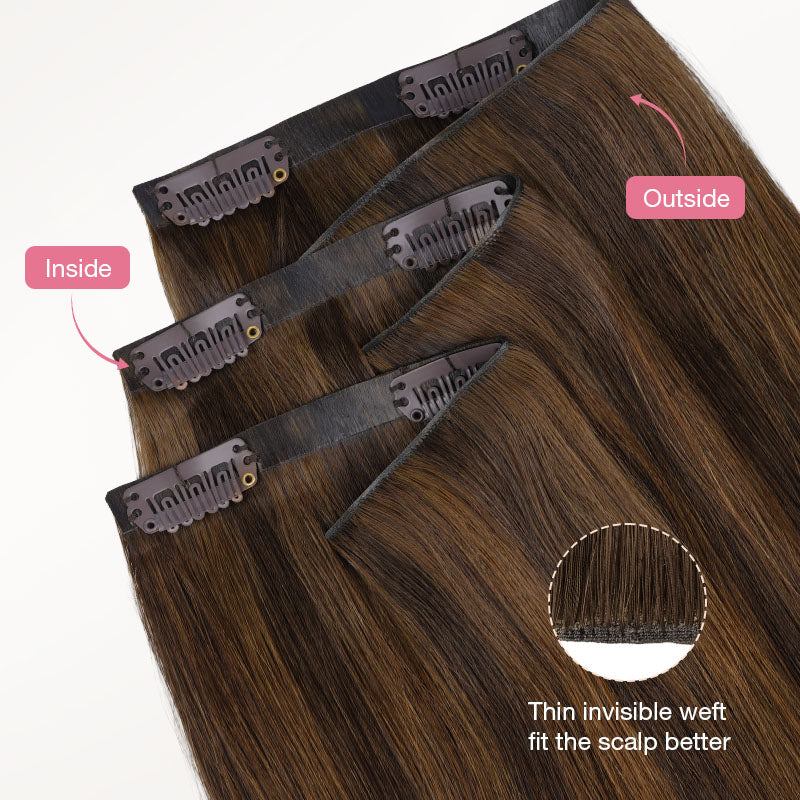 Brown Sugar Swirl Highlights (2C/4E/6C) Invisi Edge Seamless Clip-Ins (130g-170g)