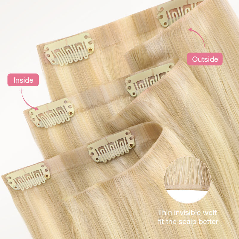 Dark Blonde Highlighted Bleach Blonde (18A/613A) Invisi Edge Seamless Clip-Ins (130g-170g)