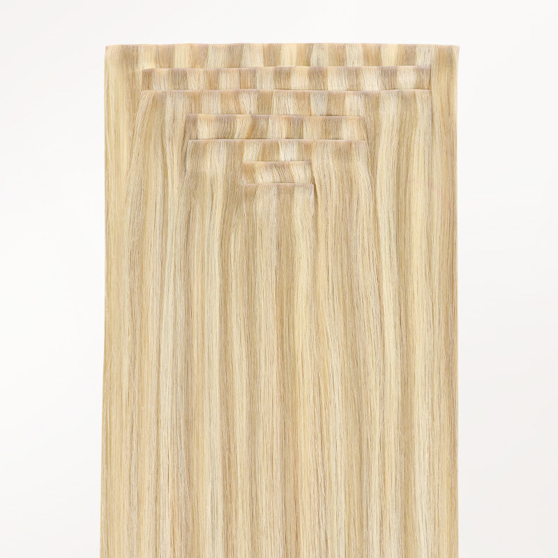 Dark Blonde Highlighted Bleach Blonde (18A/613A) Invisi Edge Seamless Clip-Ins (130g-170g)