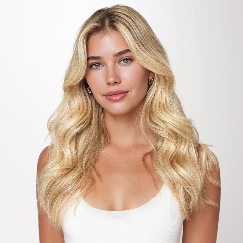 Dark Blonde Highlighted Bleach Blonde (18A/613A) Invisi Edge Seamless Clip-Ins (130g-170g)