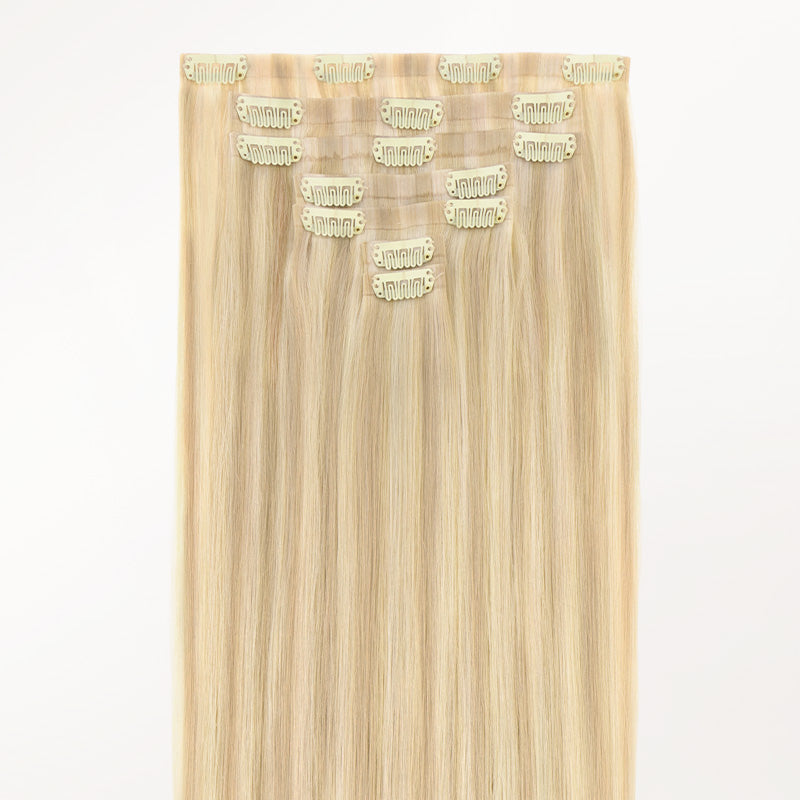 Dark Blonde Highlighted Bleach Blonde (18A/613A) Invisi Edge Seamless Clip-Ins (130g-170g)