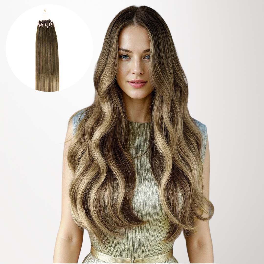 Bleach Blonde Balayage (3/8/613) Micro Link Tip Hair Extensions