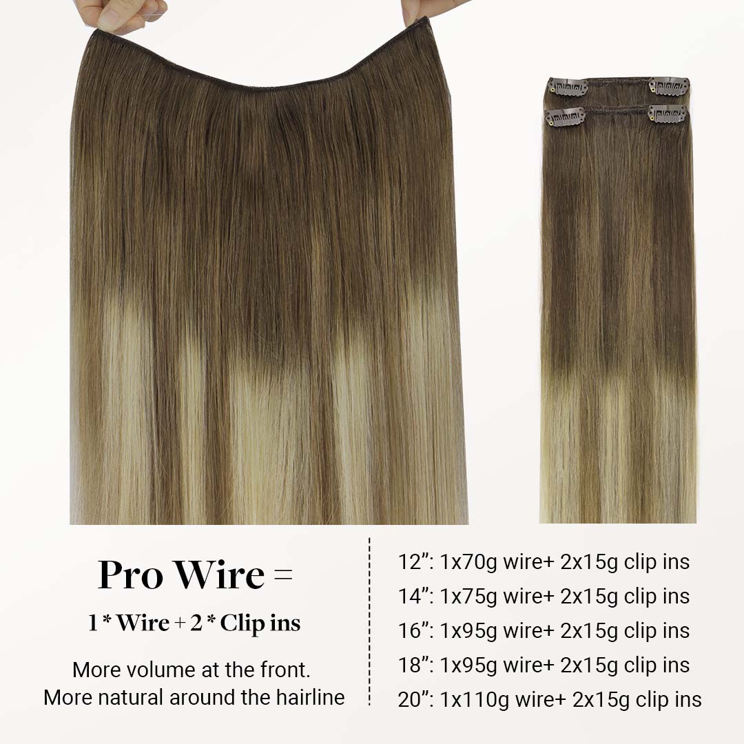 Bleach Blonde Balayage (3/8/613) Pro & Wire Hair Extension (70g-140g)