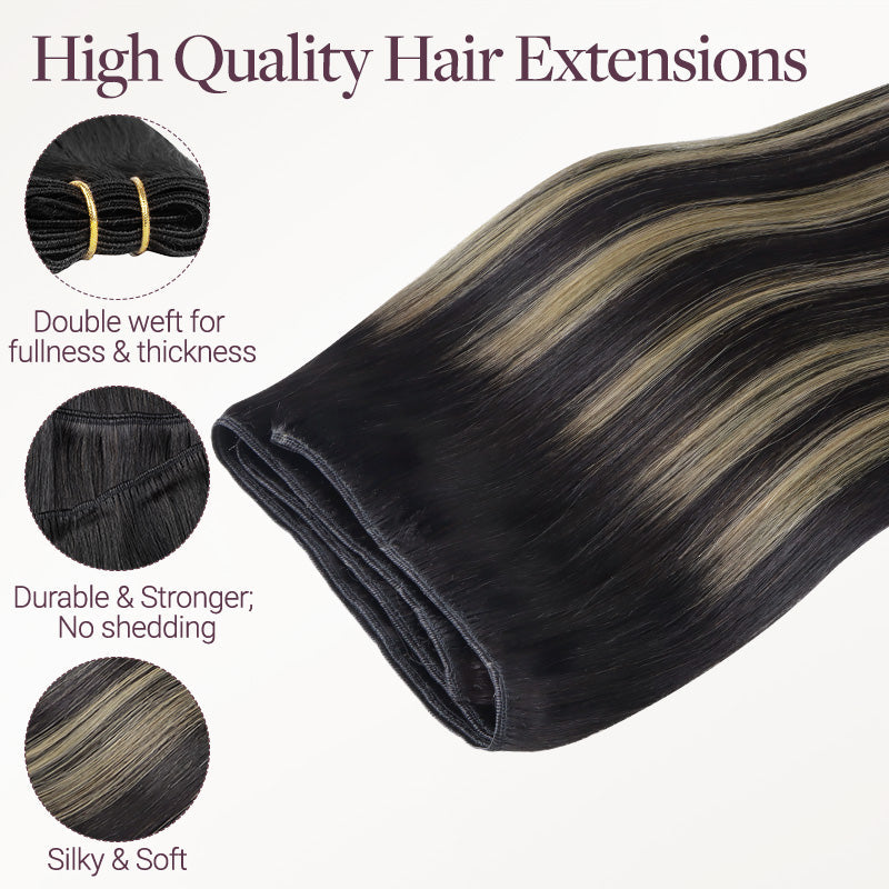 Black to Light Blonde Balayage (1B/19/1B) Thick Sew-In Weft Hair Extensions (100g-160g)