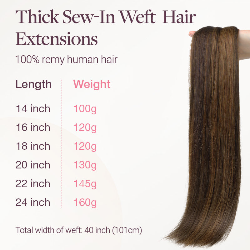 Brown Sugar Swirl Highlights (2C/4E/6C) Thick Sew-In Weft Hair Extensions (100g-160g)