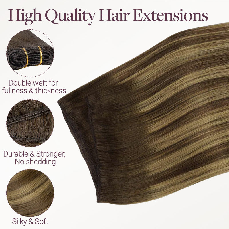 Caramel Blonde Balayage (4/27/4) Thick Sew-In Weft Hair Extensions (100g-160g)