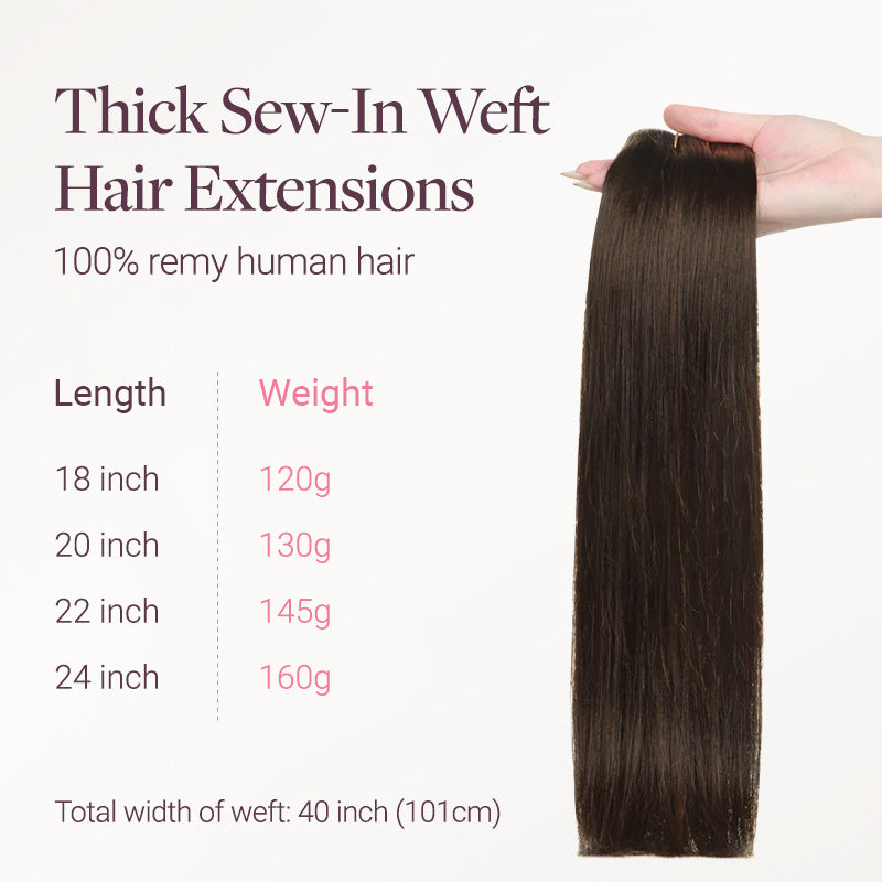 Chocolate Brown (4A) Thick Sew-In Weft Hair Extensions (120g-160g)