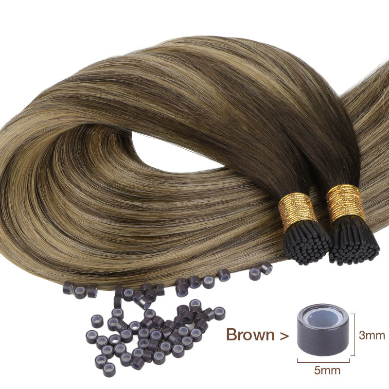 Caramel Blonde Balayage (4/27/4) I-Tip Hair Extensions 50g