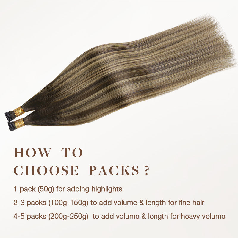 Caramel Blonde Balayage (4/27/4) I-Tip Hair Extensions 50g
