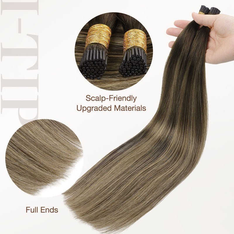 Caramel Blonde Balayage (4/27/4) I-Tip Hair Extensions 50g