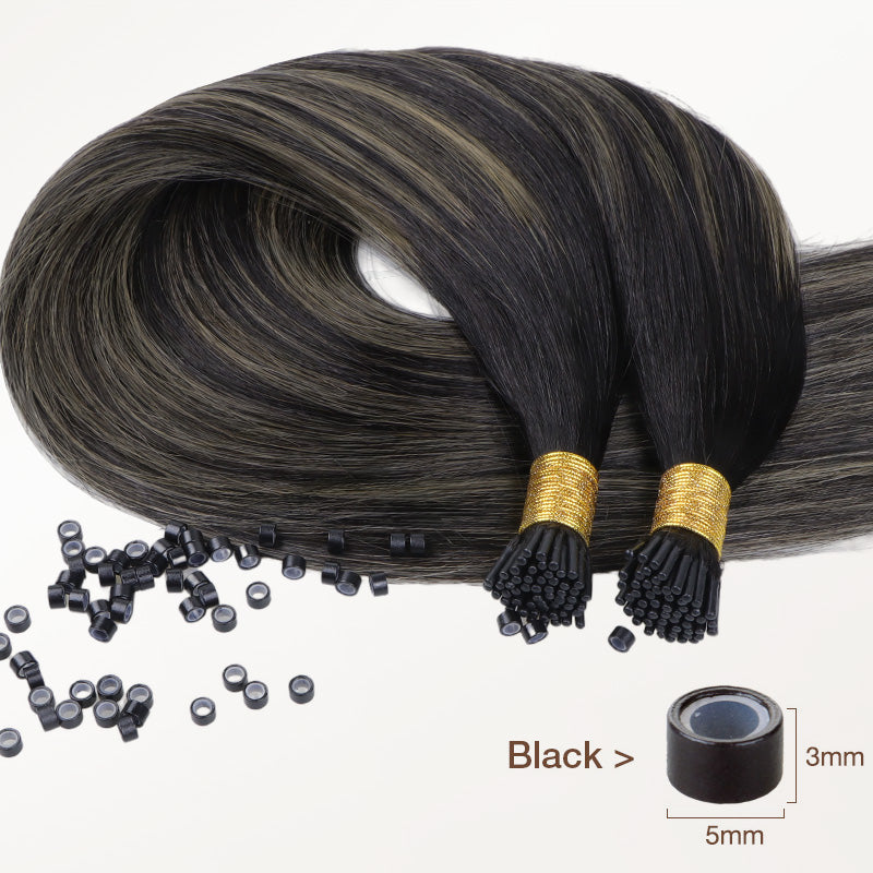 Black to Light Blonde Balayage (1B/19/1B) I-Tip Hair Extensions 50g