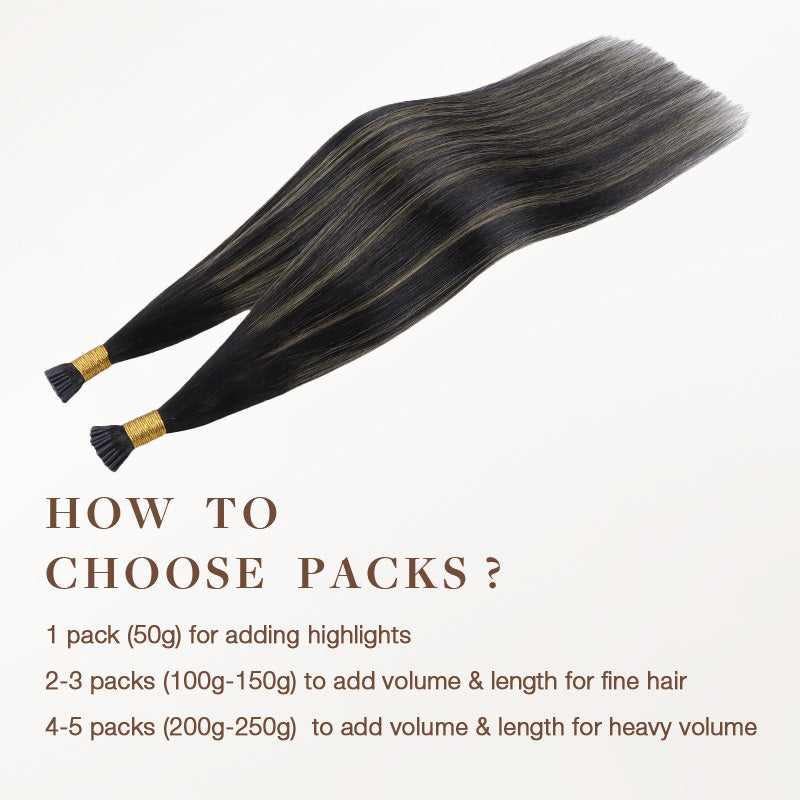 Black to Light Blonde Balayage (1B/19/1B) I-Tip Hair Extensions 50g