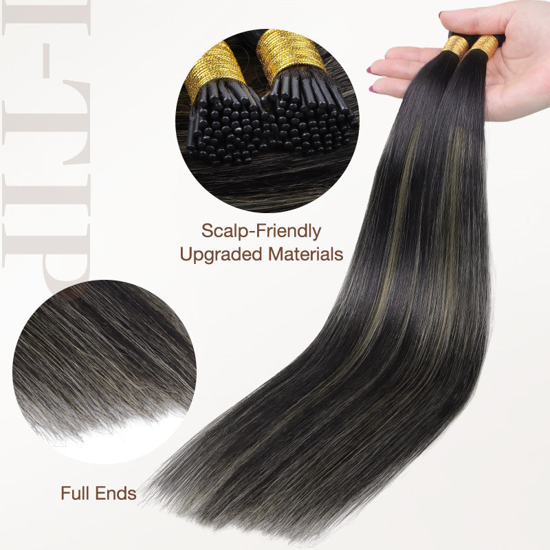Black to Light Blonde Balayage (1B/19/1B) I-Tip Hair Extensions 50g